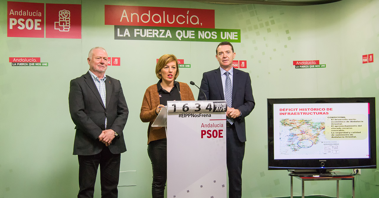 Rueda de prensa de la parlamentaria nacional por el PSOE de Almería, Sonia Ferrer, acompañada del parlamentario Juan Jiménez y el senador Juan Carlos Pérez Navas