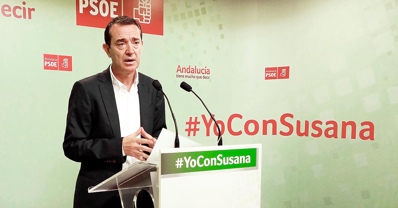 Rueda de prensa que ha ofrecido el senador y secretario de Organización del PSOE de Almería, Juan Carlos Pérez Navas