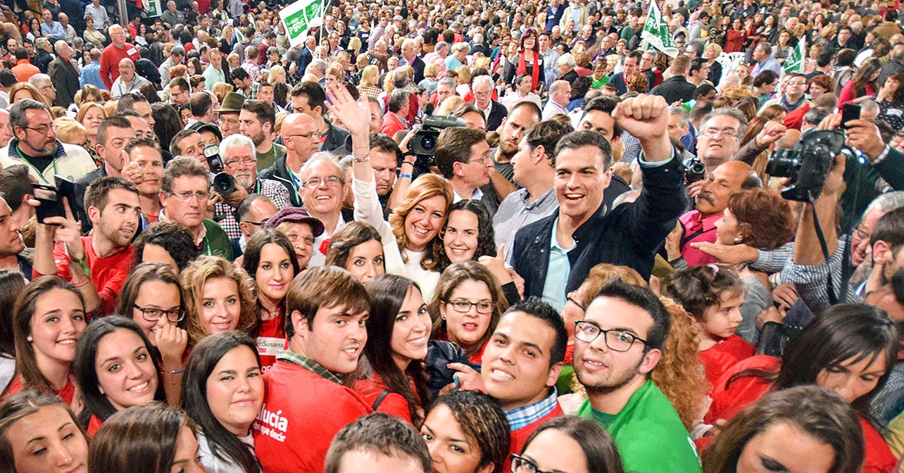 Acto de la secretaria general del PSOE de Andalucía, Susana Díaz y el secretario general del PSOE, Pedro Sánchez, en Vícar (Almería)