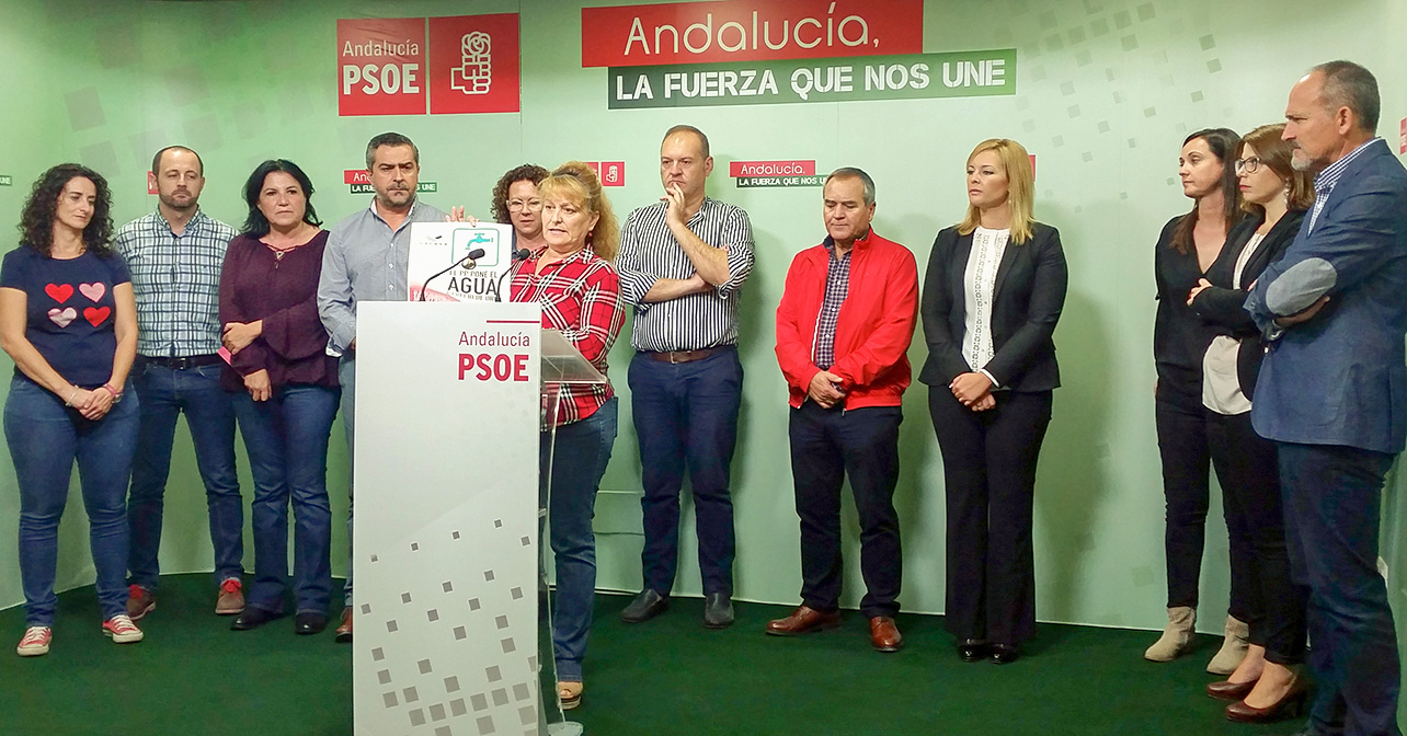 Rueda de prensa que han ofrecido la secretaria de Política Municipal e Institucional de PSOE de Almería, Adela Segura, y el portavoz del PSOE en la Diputación, Juan Antonio Lorenzo, junto a alcaldes y portavoces socialistas del Levante y el Almanzora