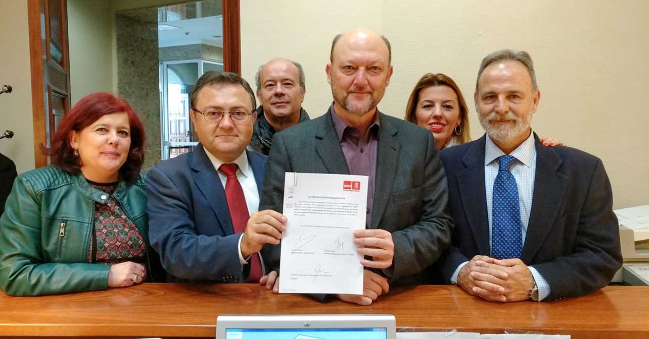 Miguel Ángel Heredia y Antonio Pradas, junto a diputados andaluces, entre ellos la almeriense Sonia Ferrer Tesoro