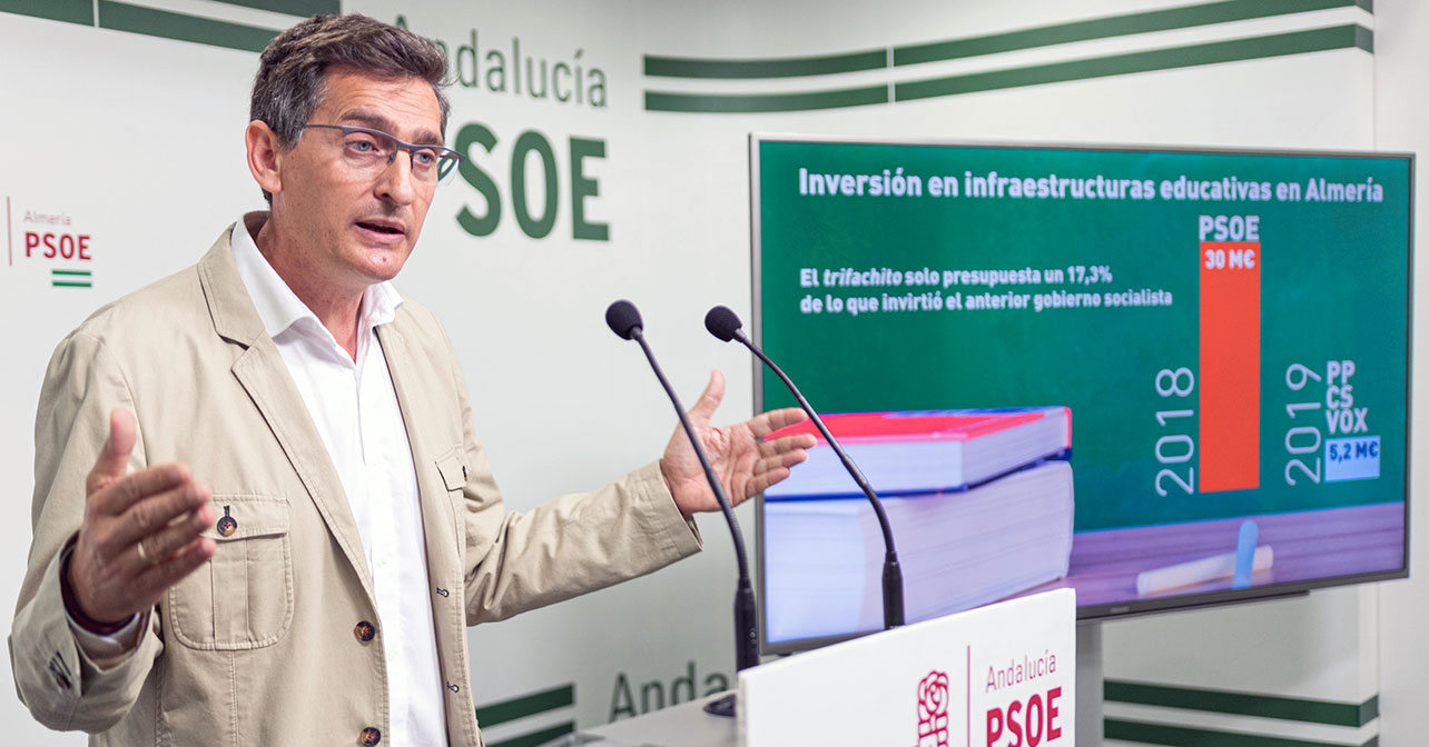 Rueda de prensa que ha ofrecido el secretario general de PSOE de Almería, José Luis Sánchez Teruel