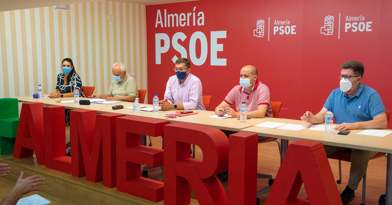 Noemí Cruz, Manuel de la Fuente, José Luis Sánchez Teruel, Antonio Martínez y Rodrigo Sánchez Haro, en la reunión de la Comisión Ejecutiva Provincial del PSOE de Almería