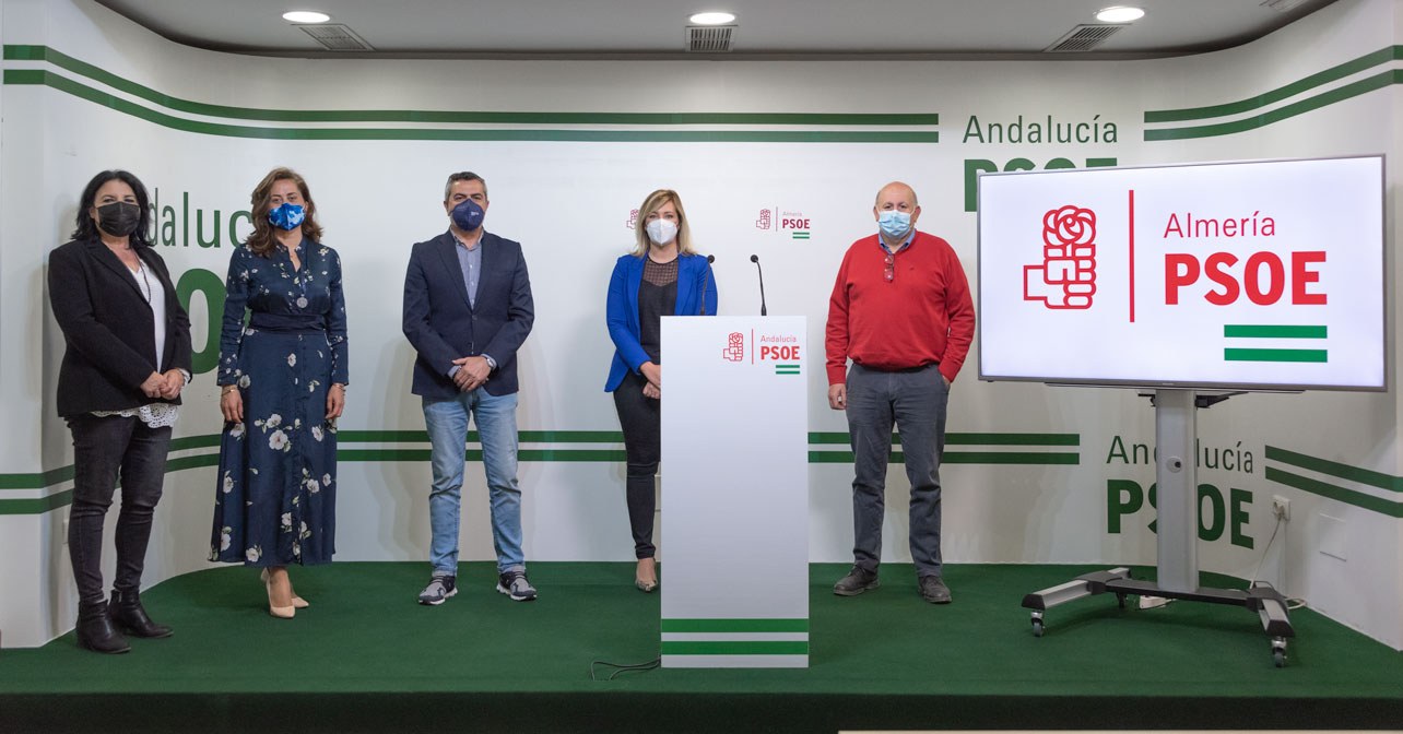 Los diputados provinciales del PSOE de Almería, María Gonzalez, Carmen Aguilar, Juan Antonio Lorenzo, Teresa Piqueras y Antonio Gutiérrez