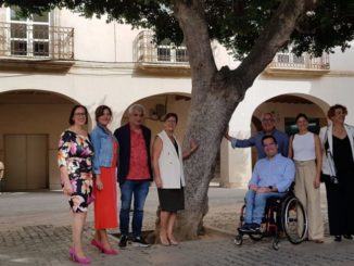 Los socialistas almerienses junto a los ficus de la Plaza Vieja