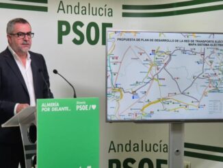 Juan Antonio Lorenzo junto al mapa del sistema eléctrcico en Almería