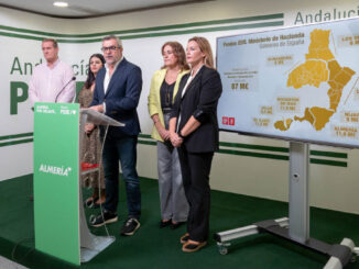 Lorenzo durante la rueda de prensa junto a diputadas socialistas provinciales y concejales del Ayuntamiento de Almería
