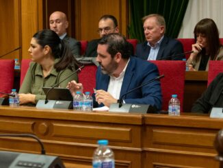 El portavoz del PSOE en la Diputación de Almería, Juan Manuel Ruiz, interviene en el Pleno extraordinario celebrado hoy