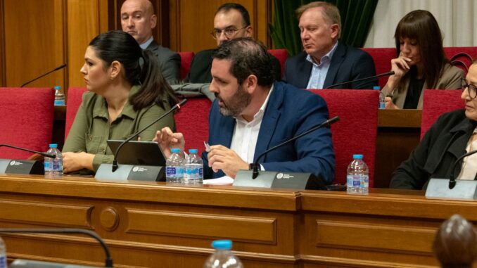 El portavoz del PSOE en la Diputación de Almería, Juan Manuel Ruiz, interviene en el Pleno extraordinario celebrado hoy